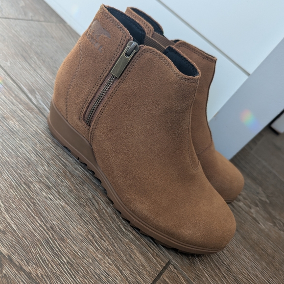 Sorel Suede Ankle Wedge Booties Tan Brown 8.5  Women's Zip - Picture 5 of 7